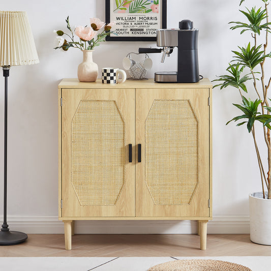 Kitchen storage cabinets with rattan decorative doors, buffets, wine cabinets, dining rooms, hallways, cabinet console tables, Natural, 31.5''W X 15.8''D X 34.6'H.