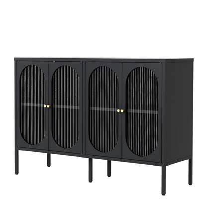 Metal Sideboard Cabinet with 4 Glass Door, Steel Locker Sideboard Buffet Cabinet, Sideboard Buffet Cabinet with 4 Doors, Kitchen Storage Cabinet, Coffee Bar Cabinet for Kitchen, Living Room, Black