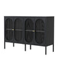 Metal Sideboard Cabinet with 4 Glass Door, Steel Locker Sideboard Buffet Cabinet, Sideboard Buffet Cabinet with 4 Doors, Kitchen Storage Cabinet, Coffee Bar Cabinet for Kitchen, Living Room, Black