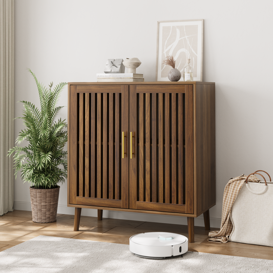 Sideboard Buffet Cabinet with Storage,  Farmhouse Buffet Cabinet with Louvered Doors, Wood Coffee Bar Storage Cabinet for Kitchen, Dining Room, Living Room, Entryway, Walnut,31.5' W
