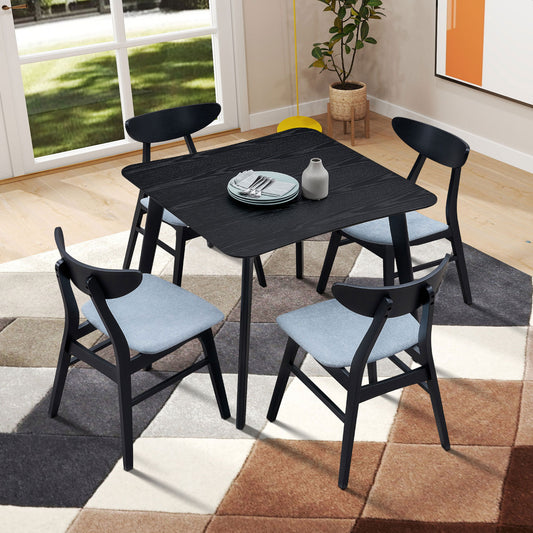 (1 Table with 4 Chairs)Wooden Dining Table Set, Modern Simple Design Square Kitchen Table and Fabric Upholstered Dining Chairs for Dining Room, Kitchen, Saving Space,BLACK