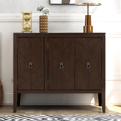 U_STYLE Adjustable Shelf Storage Sideboard with 3 Retro Metal Handles and 4 Pinewood Legs, for Entryway, Living Room, Study Room, Dining Room