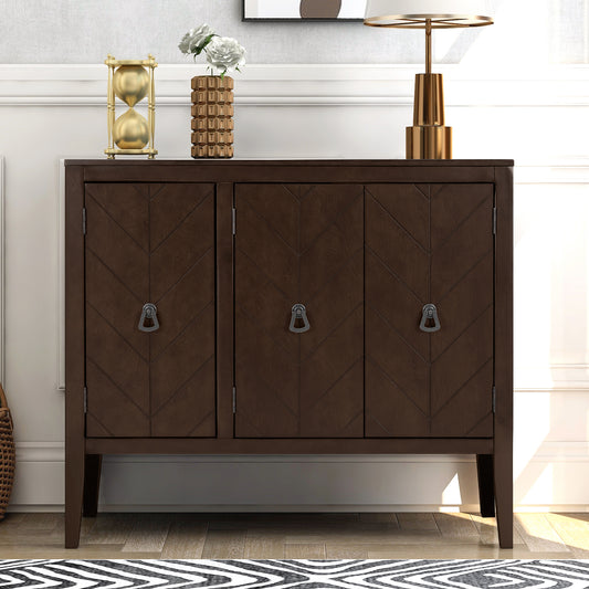 U_STYLE Adjustable Shelf Storage Sideboard with 3 Retro Metal Handles and 4 Pinewood Legs, for Entryway, Living Room, Study Room, Dining Room