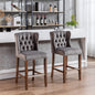 A&A Furniture,Counter Height Bar Stools, Upholstered 27' Seat Height Barstools, Wingback Breakfast Chairs with Nailhead-Trim & Tufted Back, Wood Legs, Set of 2(Grey)