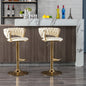 Set of 2  Bar Stools,with Chrome Footrest and Base Swivel Height Adjustable Mechanical Lifting Velvet + Golden Leg Simple Bar Stool-Cream
