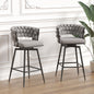 28' Bar Chair Linen Woven Bar Stool Set of 2,Black legs Barstools No Adjustable Kitchen Island Chairs,360 Swivel Bar Stools Upholstered Bar Chair Counter Stool Arm Chairs with Back Footrest (Grey)