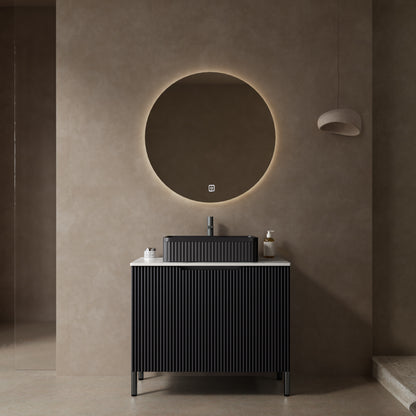 TURIO 30' Bathroom Vanity with Sink, Freestanding Bathroom Storage Cabinet with 2 Doors, Black Ceramic Basin and Carrara White Counter Top, Black Color