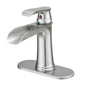 Sink Faucet With Deck Plate Waterfall Brushsed with Pop Up Drain and Supply Lines Bathroom faucets for Sink 1 Hole One Handle Faucets Vanity Bath Mixer Tap