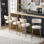 Set of 2 modern teddy fabric upholstered bar stools - Metal base high stool - Suitable for kitchen, dining and living room - Beige - Stylish and comfortable island seating