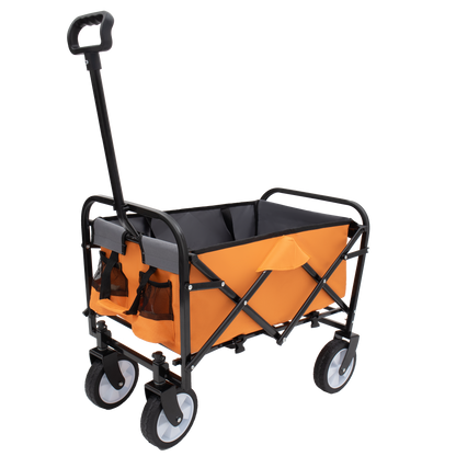 Minimeetall Strap Collapsible Foldable Wagon Cart with strapping system, Beach Wagon Utility Cart  Utility Wagon Grocery Cart for Camping Shopping Sports Gardeing Fishing Supports 225lbs orange