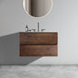 Wall Mount 30' Walnut Bathroom Vanity with Ceramic Sink with three faucet holes, Large Storage Floating Bathroom Vanity for Modern Bathroom, One-Piece Sink Basin without Drain, Pre-assembled