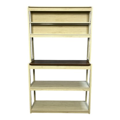 39.37' White and Rustic Brown color 5-Tier Bakers Rack for Kitchen with Storage, Coffee Bar, Kitchen Shelves,  Microwave Stand