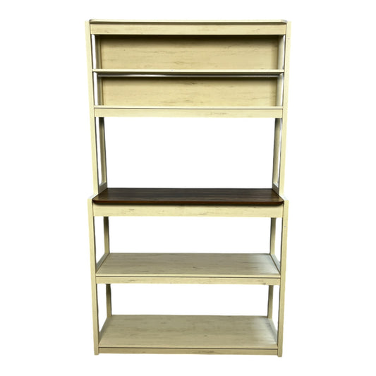 39.37' White and Rustic Brown color 5-Tier Bakers Rack for Kitchen with Storage, Coffee Bar, Kitchen Shelves,  Microwave Stand