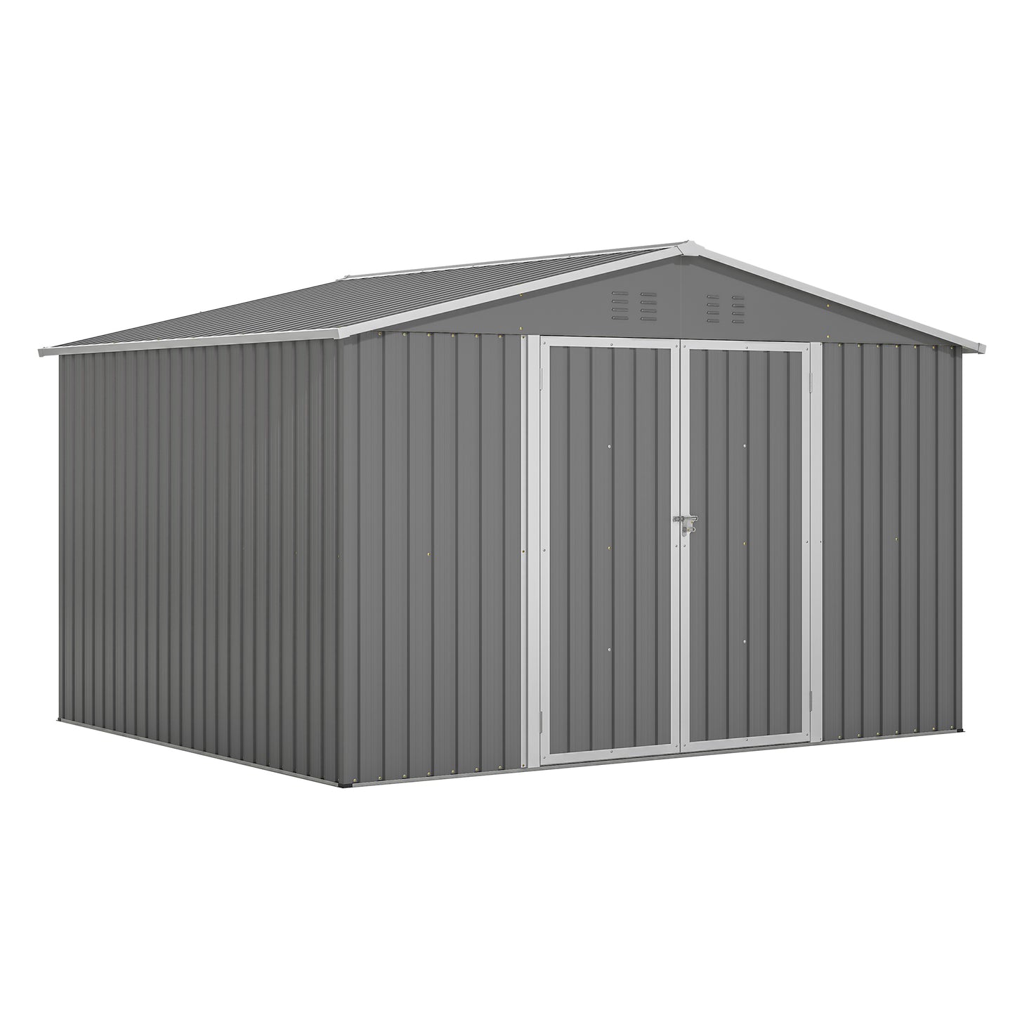 10X8 FT Outdoor Tool Storage Shed with Metal Foundation & Lockable Doors,  All Weather Metal Sheds for Garden, Patio, Backyard, Lawn, Gray