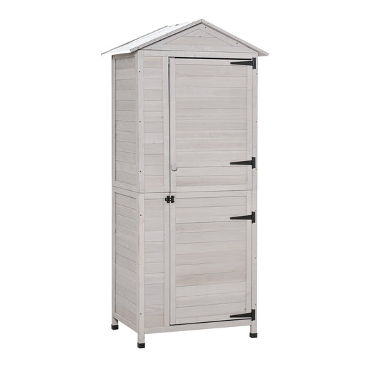 Outsunny 36' x 25' x 79' Wooden Storage Shed Cabinet, Outdoor Tool Shed Organizer with 4-Tier, 3 Shelves with Handle Tin Roof Magnetic Latch Foot Pad, Light Grey