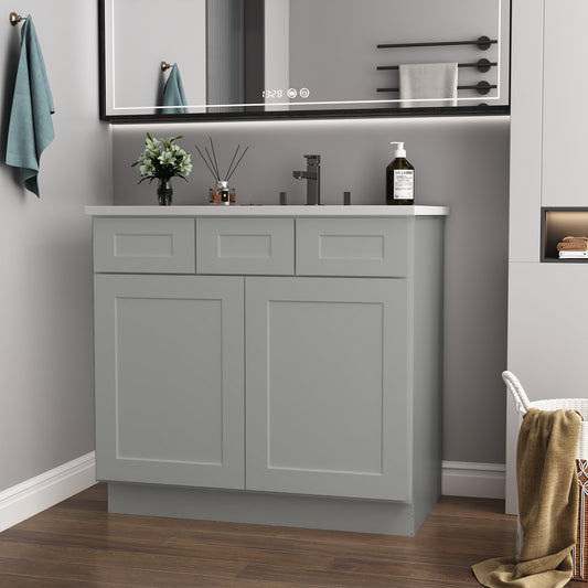 36'in. W x 21'in. D x 34.5'in. H in Shaker Grey Plywood Ready to Assemble Floor Vanity Sink Base Kitchen Cabinet