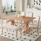 TOPMAX Farmhouse Classical 6-Piece Dining Table Set with Trestle Legs,Kitchen Table Set for 6 with 4 Upholstered Dining Chairs and Bench, Natural