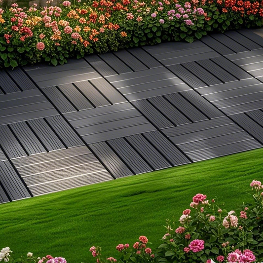 Plastic Interlocking Deck Tiles,44 Pack Patio Deck Tiles,12'x12' Square Waterproof Outdoor All Weather Use, Outdoor and Indoor Patio Decking Tiles for Poolside Balcony Backyard, dark Grey
