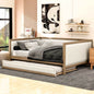 Full Size Upholstered Daybed with Trundle and Nailhead Decoration, Wood Color