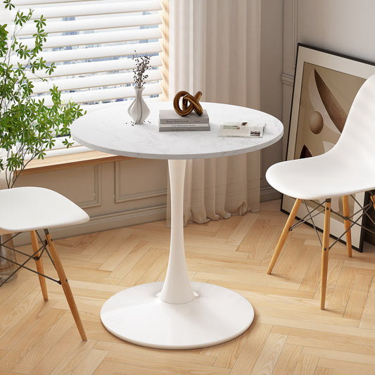 32'Modern Round Dining Table with Printed White Marble Table Top,Metal Base Dining Table, End Table Leisure Coffee Table