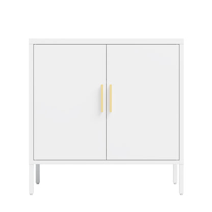 Metal Storage Cabinet with 2 Doors and 2 Adjustable Shelves, Steel Garage Storage Cabinet, Metal File Cabinet for Home Office School Gym, White