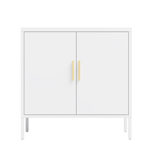 Metal Storage Cabinet with 2 Doors and 2 Adjustable Shelves, Steel Garage Storage Cabinet, Metal File Cabinet for Home Office School Gym, White