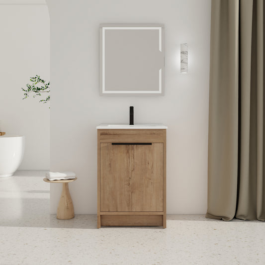 24' Freestanding Bathroom Vanity with White Ceramic Sink & 2 Soft-Close Cabinet Doors ((KD-PACKING),BVB02424IMO-G-BL9060B