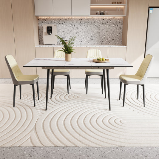 47'-63' expandable dining table set for 2-6 people, equipped with PU fabric thick cushioned dining chair and an elegant and spacious dining table , kitchen table and chair set, with black metal legs