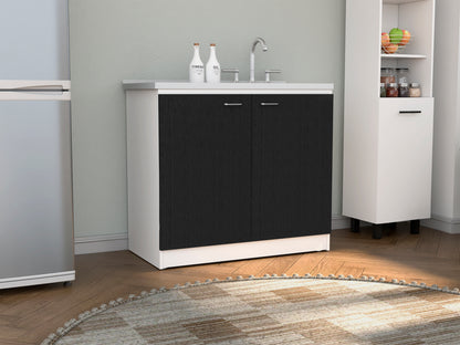 Napoles Utility Sink With Cabinet, Double Door, One Shelf -White / Black
