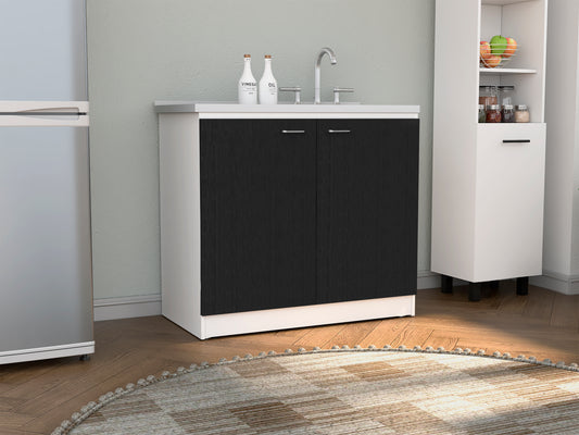 Napoles Utility Sink With Cabinet, Double Door, One Shelf -White / Black