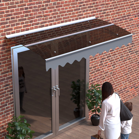 DA7934C Series Door Window Awning Canopy Made of 0.137Inch Thick Crystal Solid Polycarbonate Sheet and Aluminum Alloy with Valance in size of 79' Wide x 34' Deep for Masonry Concrete Wall House only.
