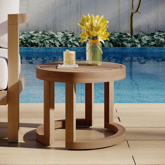 Outdoor Acacia Wood Side Table, 18' Solid Side Table for Patio, Pool, Porch ( Brown Wash)