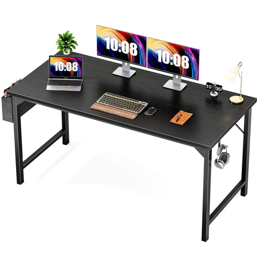 Modern Simple Style Wooden Work Office Desks with Storage,55 Inch,Black