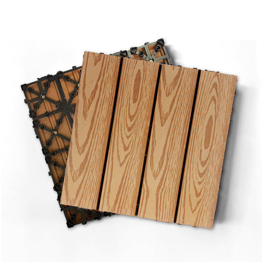 Wood Plastic Composite Deck Tiles Set of 20pcs, Composite Decking Resist Rust, Water, Weather, Easy to DIY & Maintain, Indoor&Outdoor,Ideal for Patios, Balconies, Rooftops, Decks, 12x12in Wood color