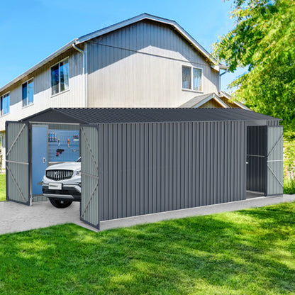 Outdoor Storage Shed 20x10 FT, Metal Garden Shed Backyard Utility Tool House Building with 2 Doors and 4 Vents for Car,Truck,Bike, Garbage Can,Tool,Lawnmower