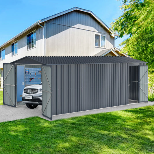 Outdoor Storage Shed 20x10 FT, Metal Garden Shed Backyard Utility Tool House Building with 2 Doors and 4 Vents for Car,Truck,Bike, Garbage Can,Tool,Lawnmower