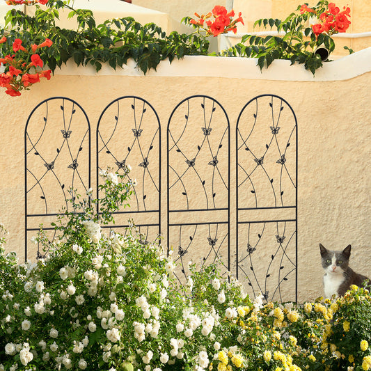 4 Pack Metal Garden Trellis 71' x 19.7' Rustproof Trellis for Climbing Plants Outdoor Flower Support Butterfly Deco Black