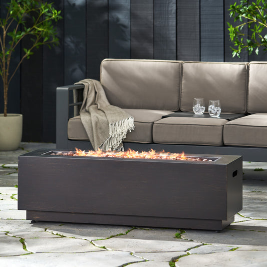 40' Outdoor 50,000 BTU Rectangular Iron Propane Fire Pit, Dark Grey (Tank Cover not Included)