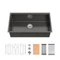 Kitchen Sink 33'x19' Multifunctional undermount Flying Rain Waterfall S304 Stainless Steel Handmade Modern Single Bowl Kitchen Sink Black