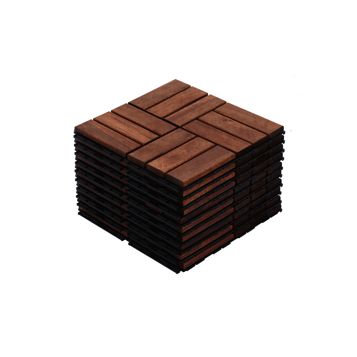Acacia Wood Interlocking Deck Tiles Checker Pattern, 10PCS 12' x 12' Square Brown Acacia Hardwood Outdoor Flooring for Patio, Bancony, Pool Side,...