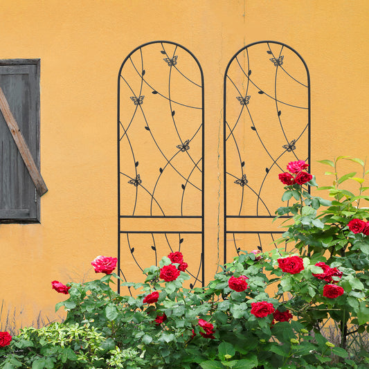 2 Pack Metal Garden Trellis 86.7' x 19.7' Rustproof Trellis for Climbing Plants Outdoor Flower Support Butterfly Deco Black