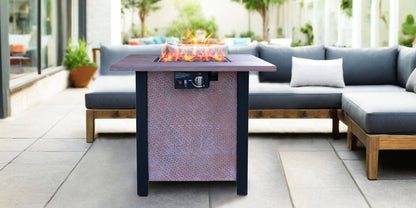 25' H Outdoor Patio Propane Gas Fire Pit Table - 50,000 BTU High-temperature-resistant carving process for environmentally friendly materials with the effect of rattan weaving grain