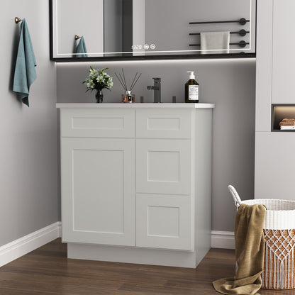 30 in. W x 21 in. D x 34.5 in. H in Shaker Dove Plywood Ready to Assemble Floor Vanity Sink Base Kitchen Cabinet with Right Door