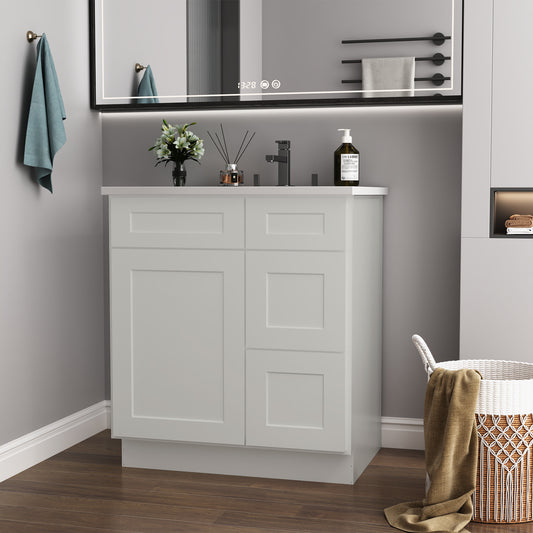 30 in. W x 21 in. D x 34.5 in. H in Shaker Dove Plywood Ready to Assemble Floor Vanity Sink Base Kitchen Cabinet with Right Door