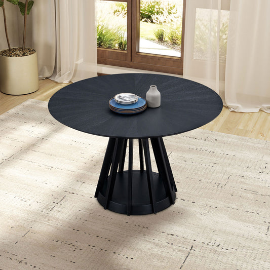47.24 Inch Saving Place Table,Wooden Dining Table for 4 Persons,Modern Design Round Kitchen Table with Sturdy Pedestal for Living Room,Apartment,Restaurant,Black