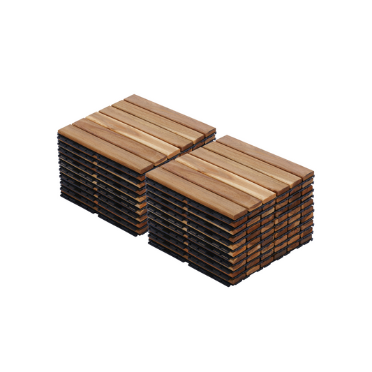 20 PCS Interlocking Deck Tiles Striped Pattern, 12' x 12' Square Yellow Acacia Hardwood Outdoor Flooring for Patio, Bancony, Pool Side,...