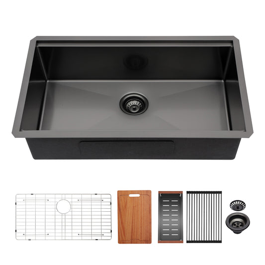 33x19x10'Undermount Single Bowl Stainless Steel Kitchen Sink with Workstation