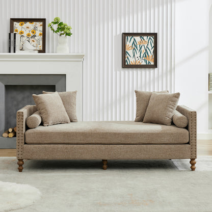 75.2'' Wide Upholstered Chaise Lounge Indoor with Nailheads,Sleeper Sofa Couch With 4 Throw Pillows&2 Bolsters,Daybed with Rubberwood Legs For Living Room,Bedroom, Apartment,Guestroom,Taupe Chenille