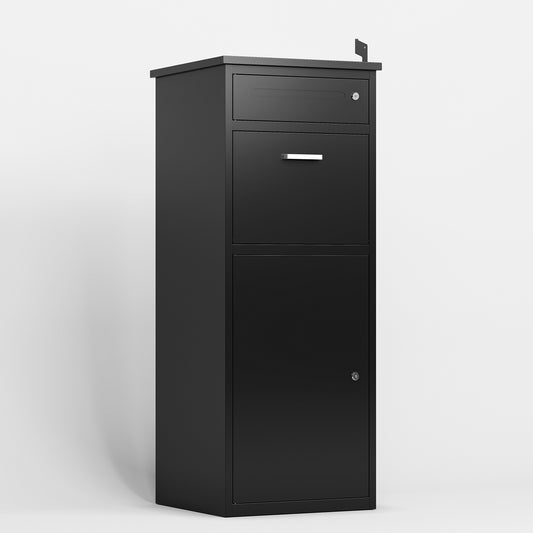Package Delivery Box for Outside with Lock15.74'L*16.92'W*44.5'H, Heavy-Duty Steel Package Drop Box with Anti-Theft Design, Weather-Resistant, Package Mailbox for Porch Ideal for Home or Office,(Black
