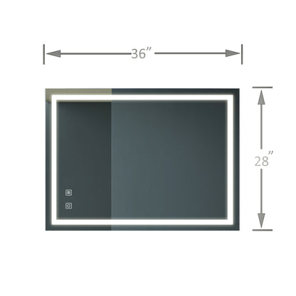Briiiliant 36'L x 28'W Bathroom Vanity Mirror - Anti- Fog, Dimmable Rectangle Mirror with Front lighting Smart Memory Function